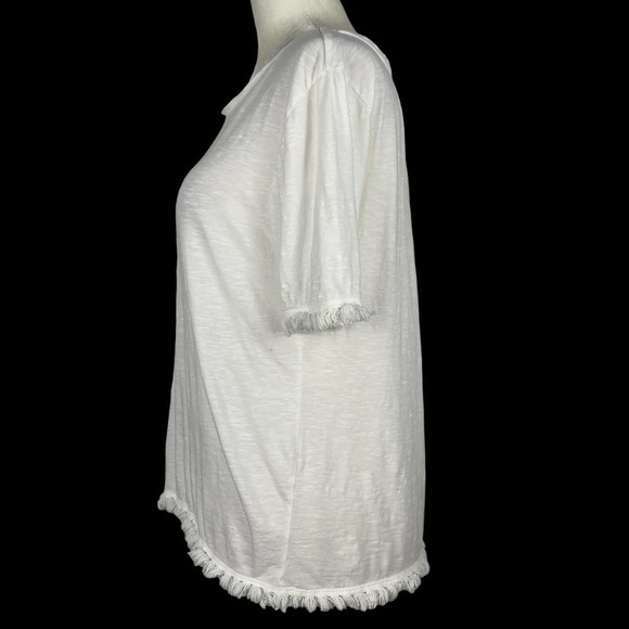 Ann TAYLOR LOFT ROUND NECK SHORT SLEEVE‎ SLUB JERSEY FRINGE T-SHIRT WHITE SMALL - Picture 4 of 11